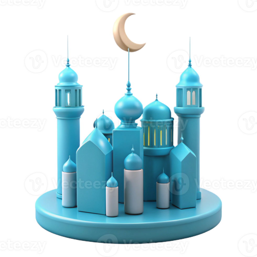 Blue Mosque 3D Render with Crescent Moon png