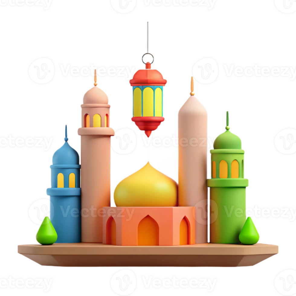 Colorful 3D Illustration of a Mosque with a Lantern png