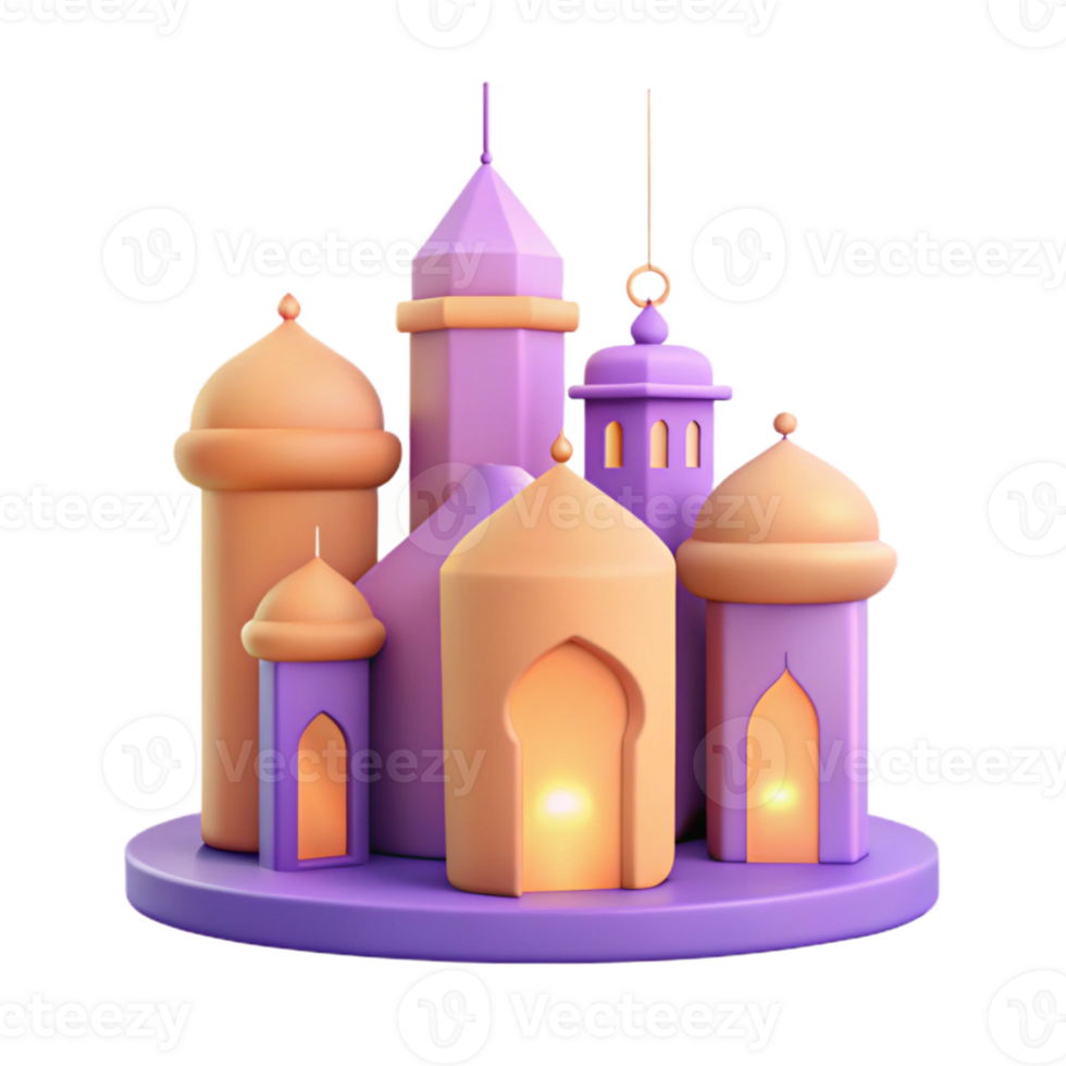 3D Render of Colorful Buildings with Glowing Windows png