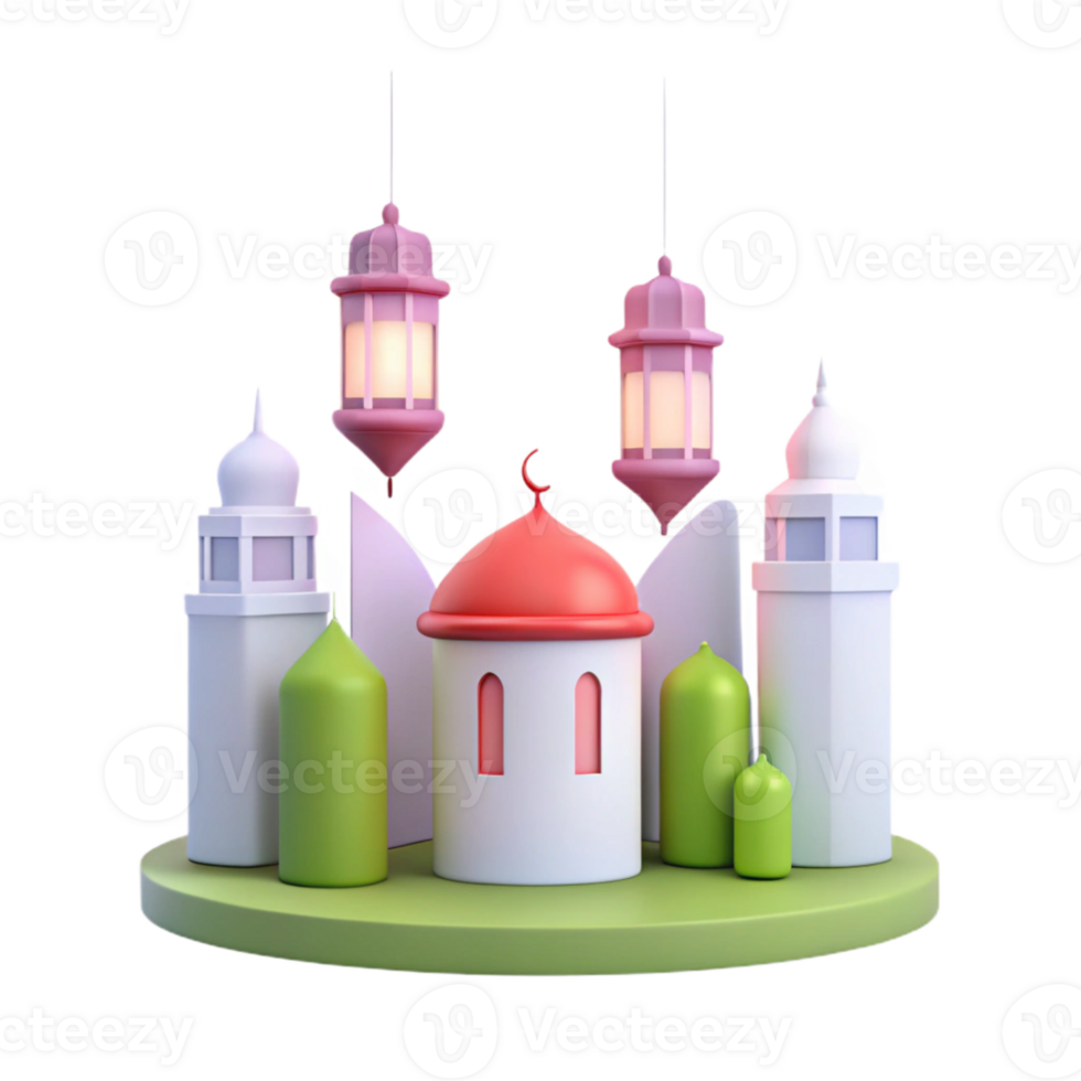 3D Illustration of a Mosque with Lanterns png