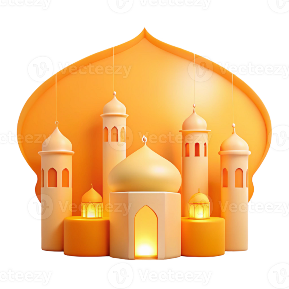Islamic Architecture Illustration with Golden Domes and Lanterns png