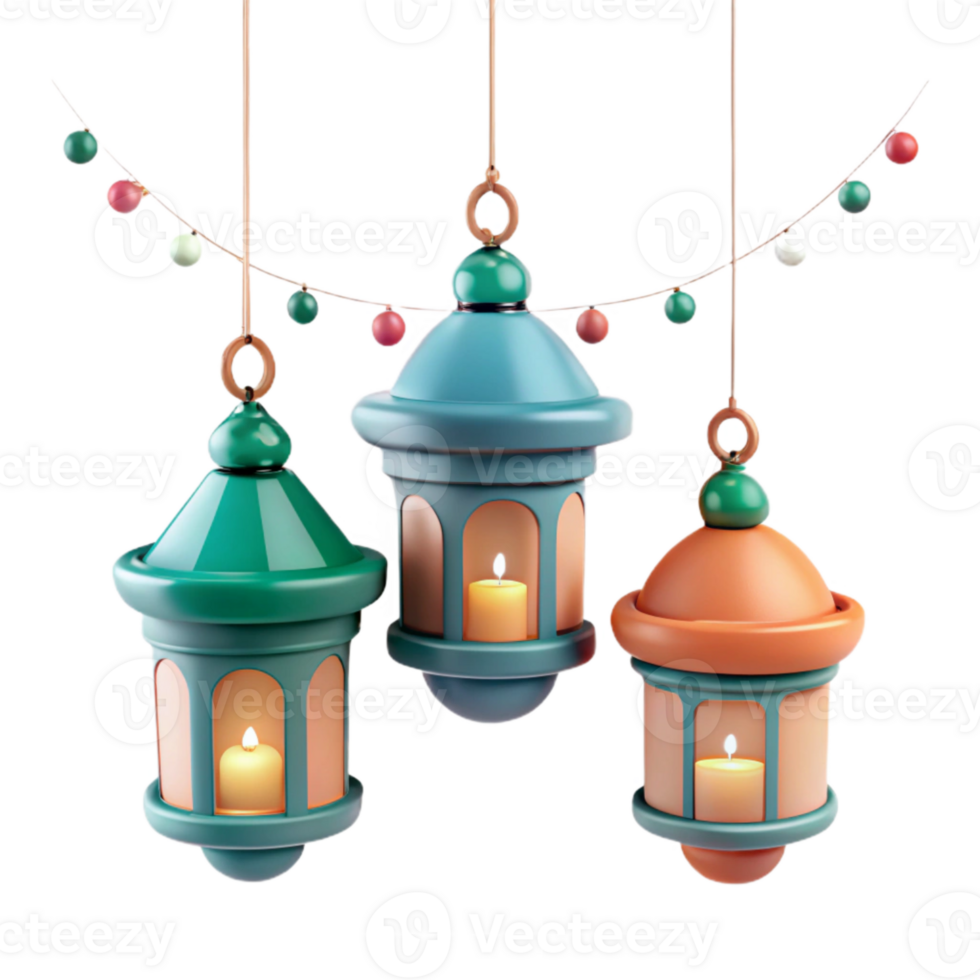 Three Hanging Lanterns with Candles png