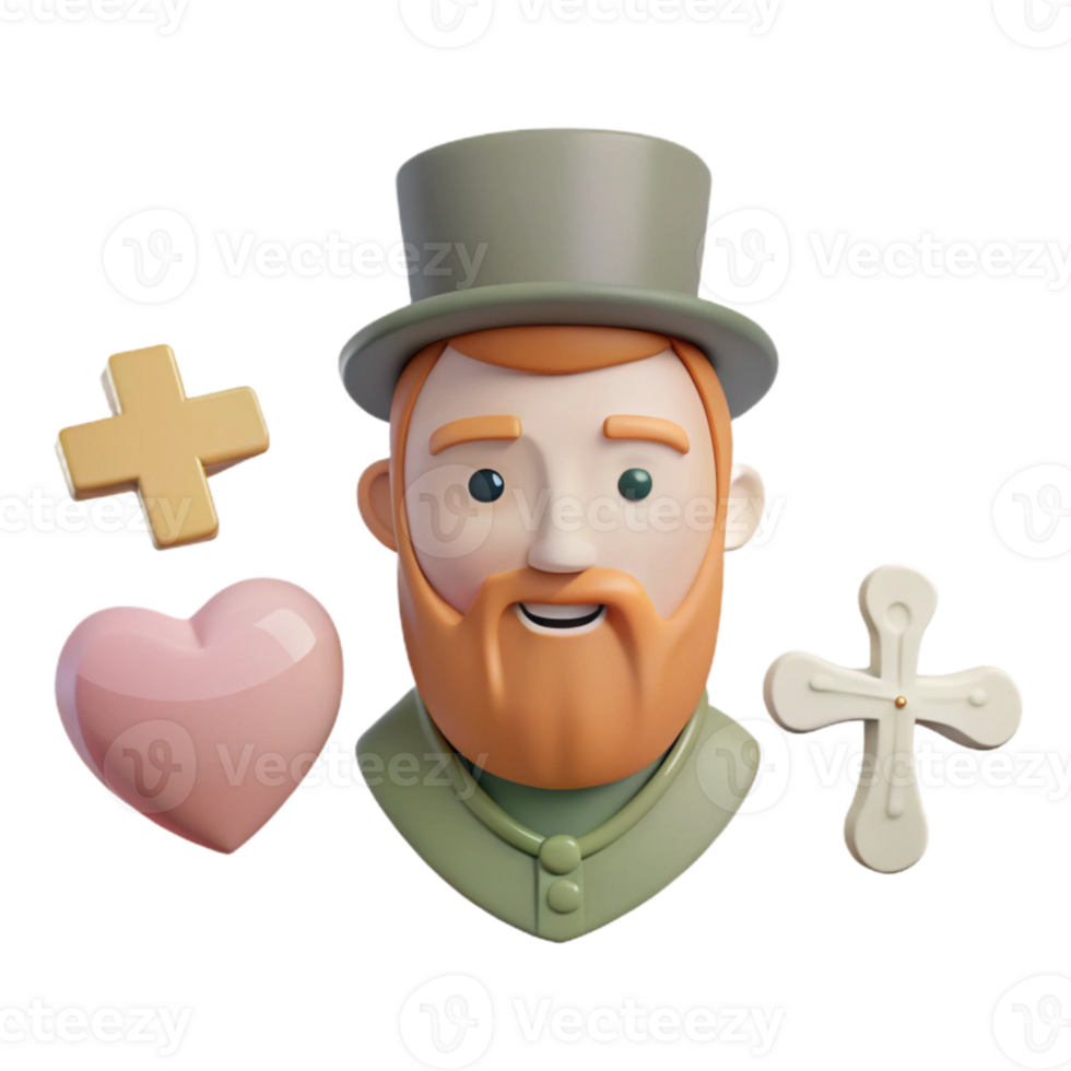 Smiling 3D Cartoon Man with Hat and Symbols png