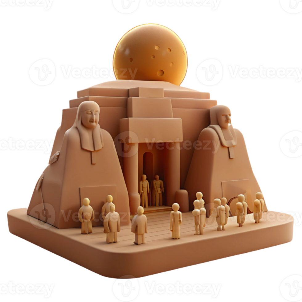 3D Render of a Sandcastle with Figures and a Sphere png