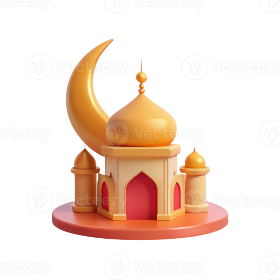 3D Illustration of a Mosque with Crescent Moon png