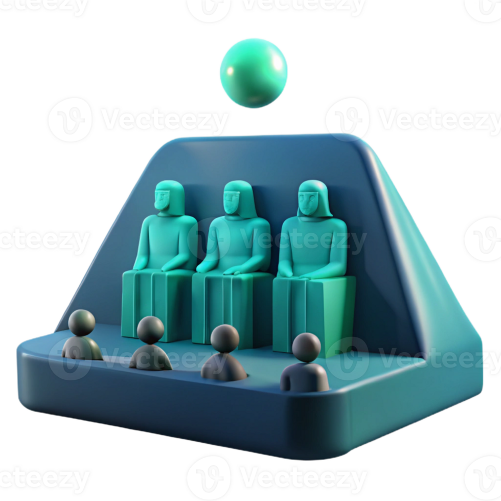 3D Render of Figures Seated on Platform with Sphere Above png