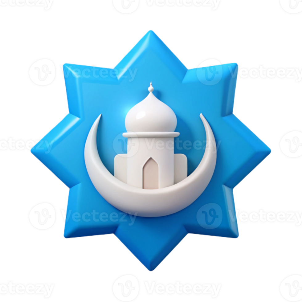 Mosque Crescent Moon Star 3D Render png