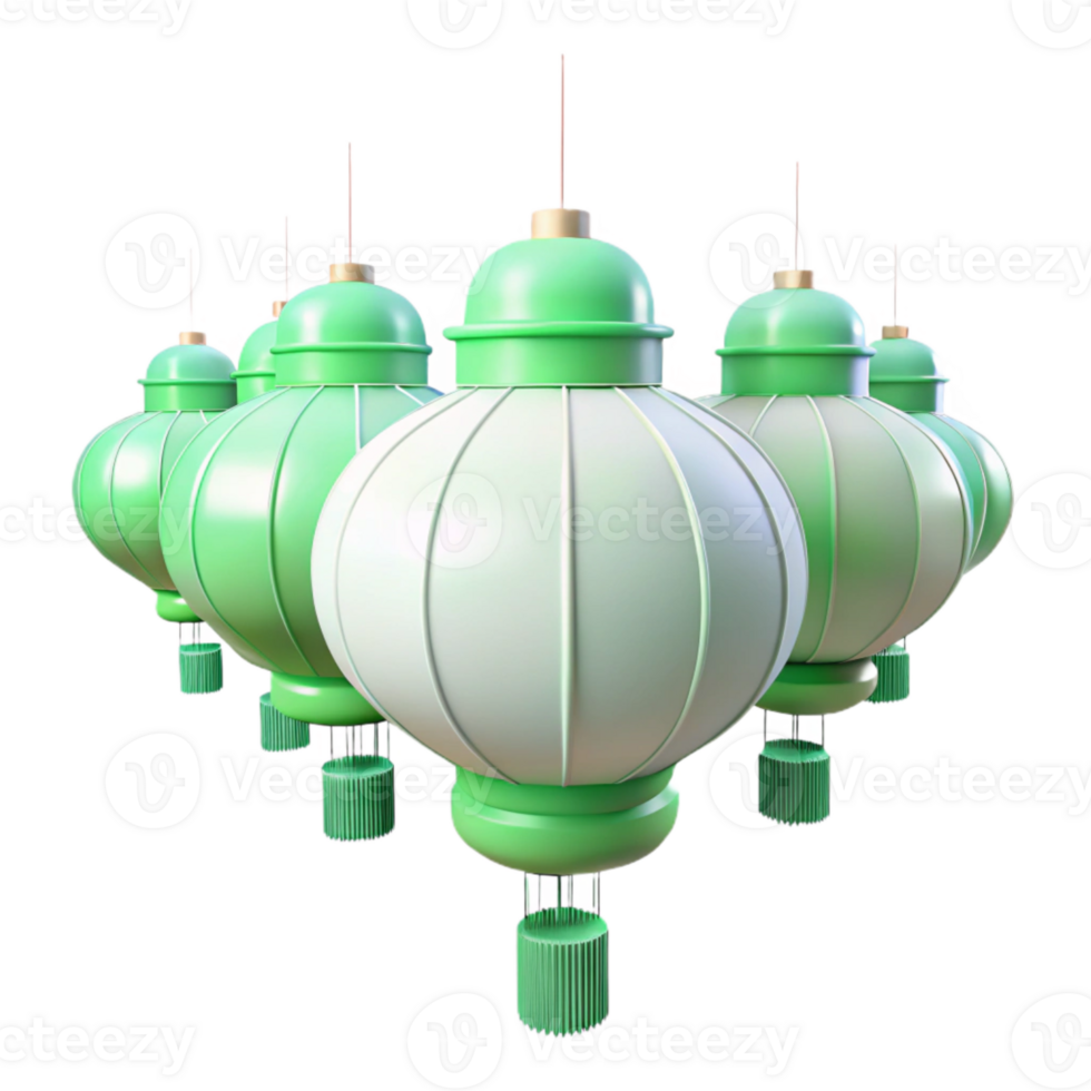 Green and White Lanterns Hanging in a Row png