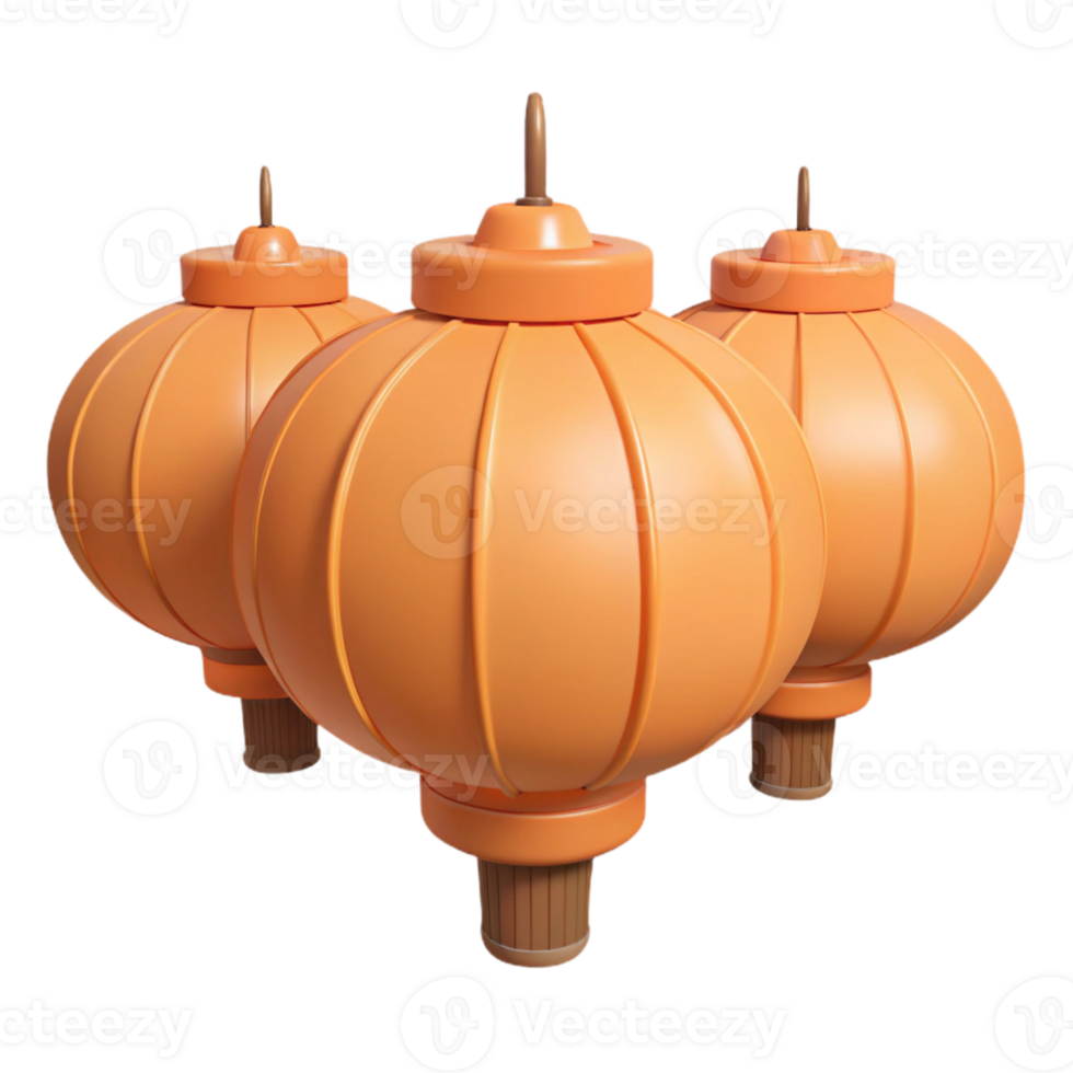 Three Orange Lanterns with Wooden Bases png