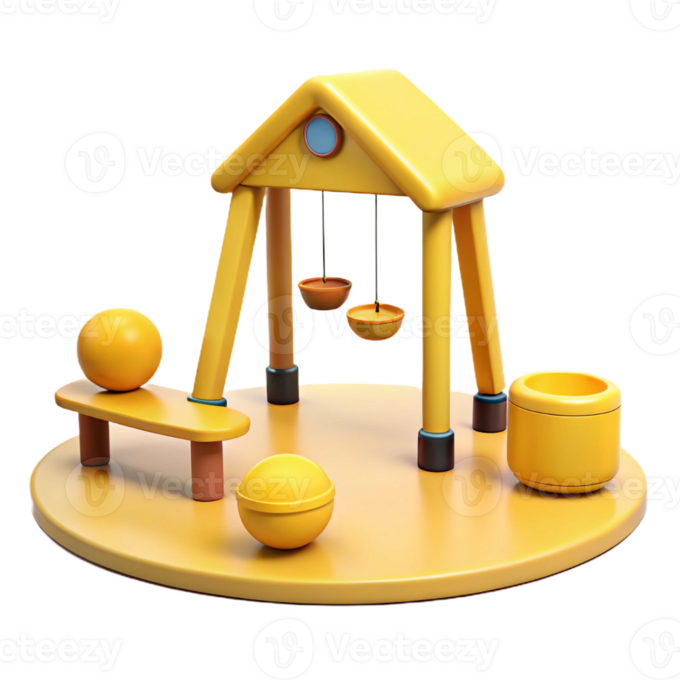 3D Render of a Yellow Playground with a Swing Set and a Bench png