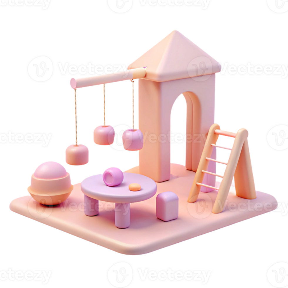 3D Rendered Playset with Ladder, Table, and Swings png
