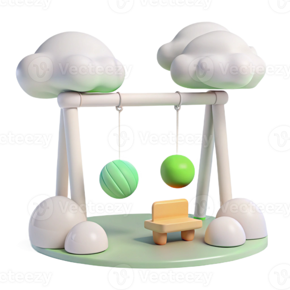 3D Render of a Playground with a Swing Set and Bench png