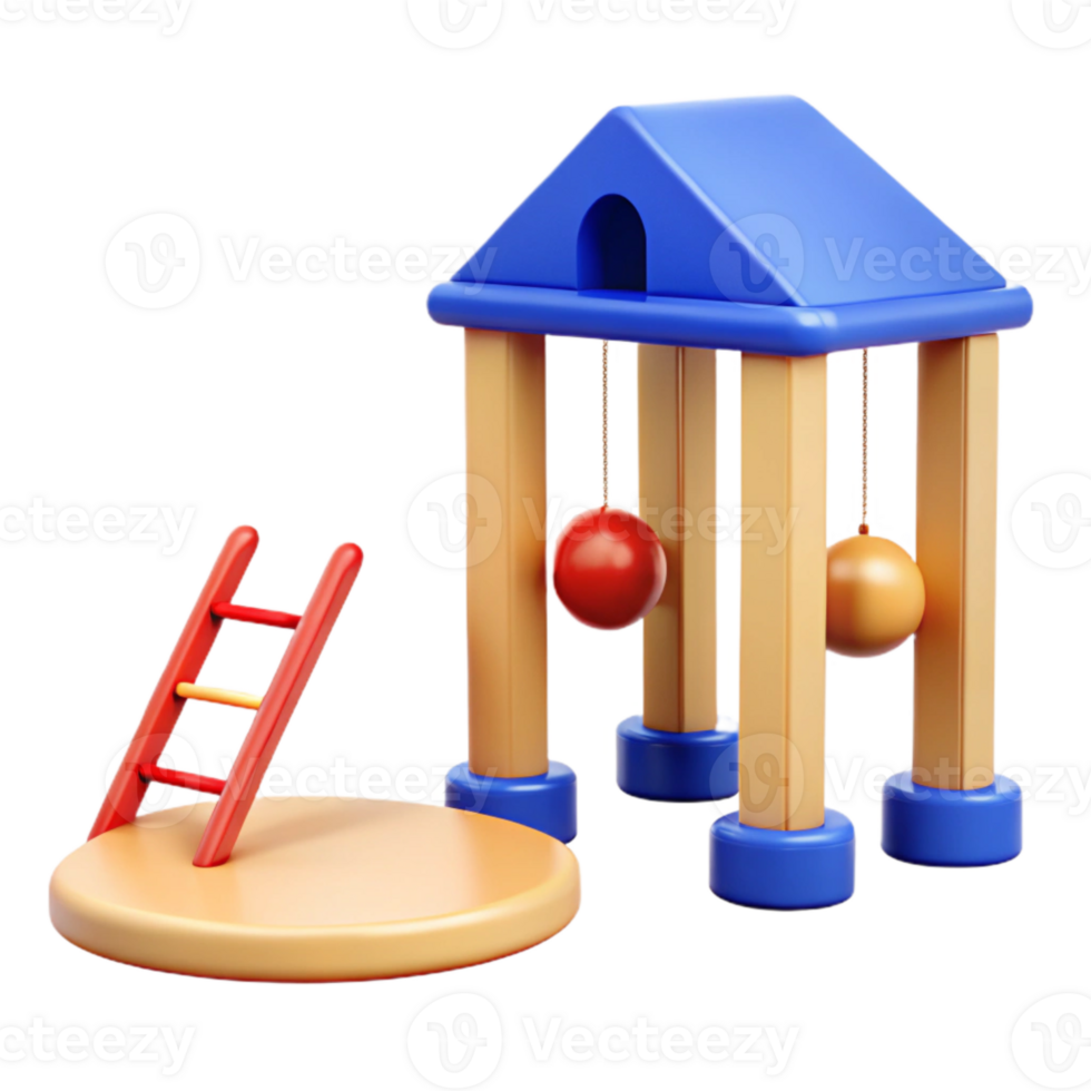 3D Render of a Playset with a Ladder, Swinging Balls, and a Platform png