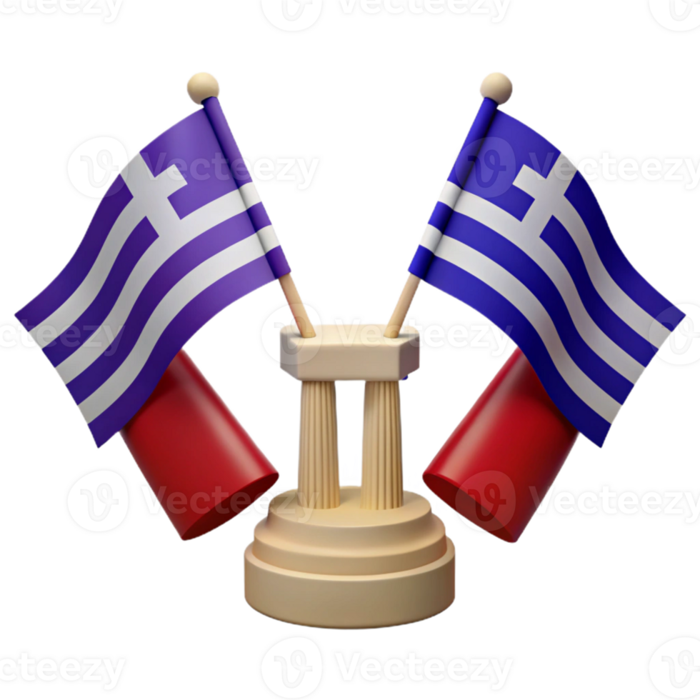 Greek Flags on a Stand with Pillars png