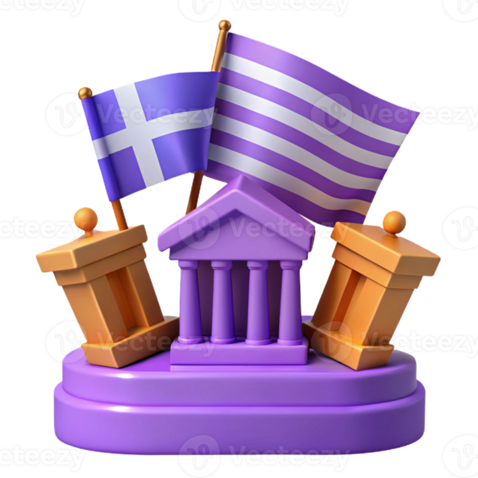 Greek Architecture, Flags, and Pillars 3D Render png