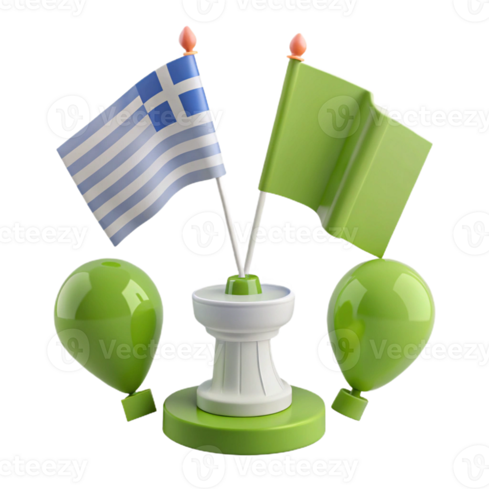 3D Render of Flags on a Stand with Balloons png