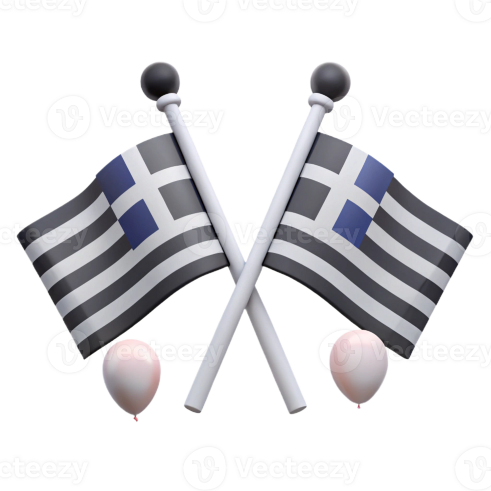 Two Crossed Greek Flags with Balloons png