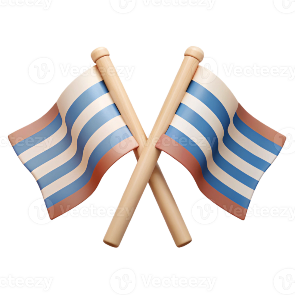 Two Crossed Striped Flags with Wooden Sticks png