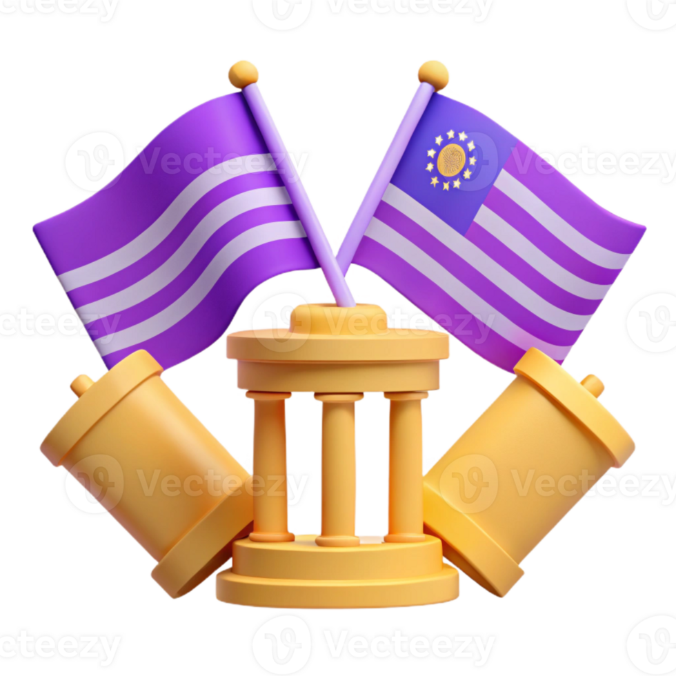3D Render of Two Flags on a Monument png