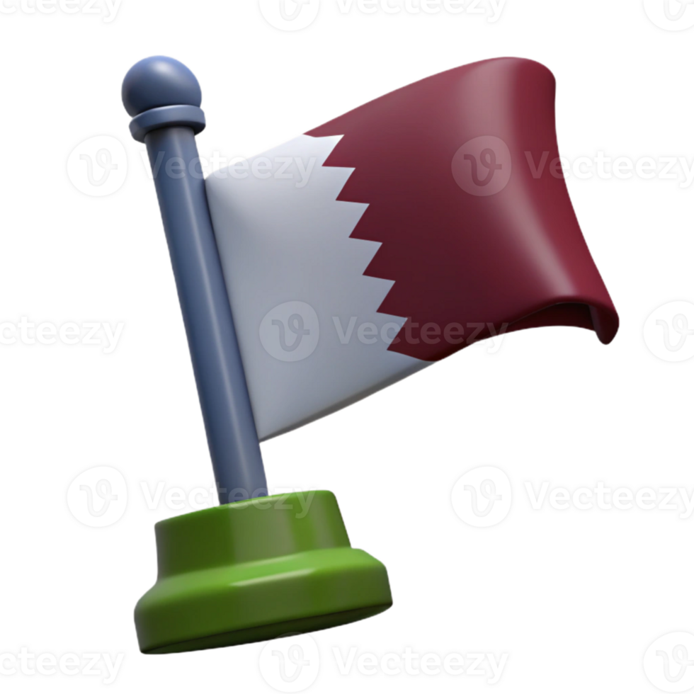 3D Render of a Flag with a White and Red Color Scheme Waving on a Pole with a Green Base png