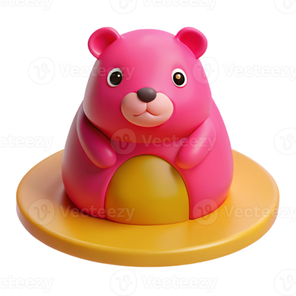 Cute Pink 3D Bear Sitting on a Yellow Platform png