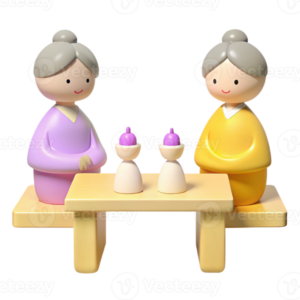 Two Cartoon Characters Sitting at a Table with Teacups png