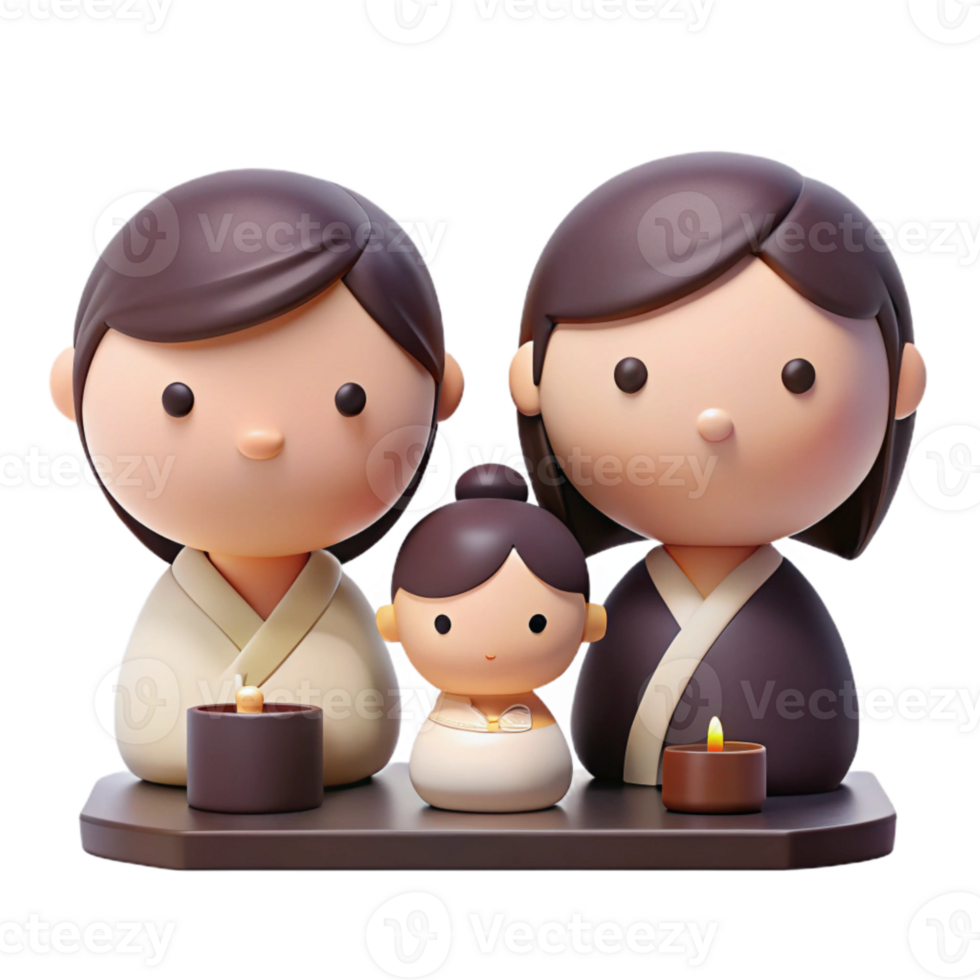 3D Cartoon Family Figurine with Candles png