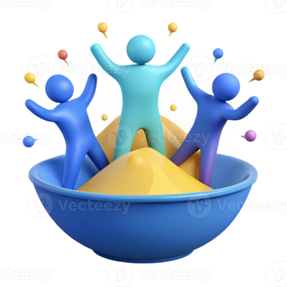 Joyful Characters Playing in a Bowl of Sand png