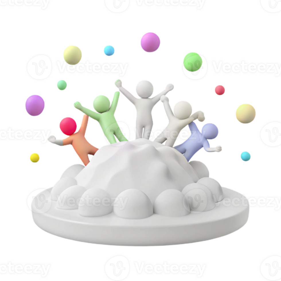 Colorful 3D Characters Celebrating on Cloud Platform png