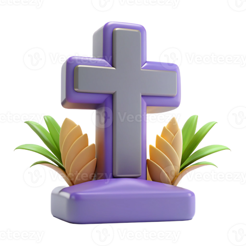 3D Render of Cross with Flowers png