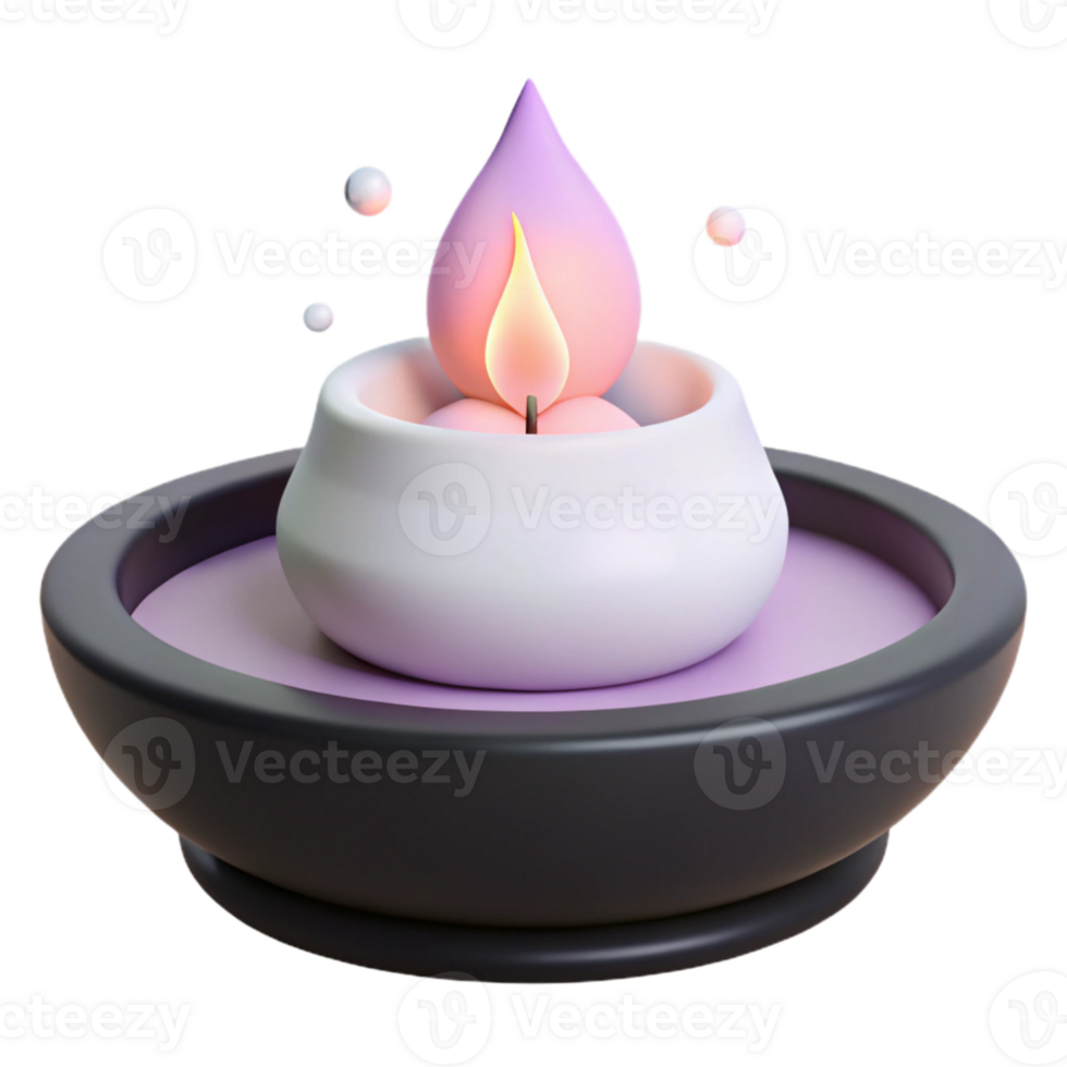 3D Render of a Lit Candle in a Bowl png