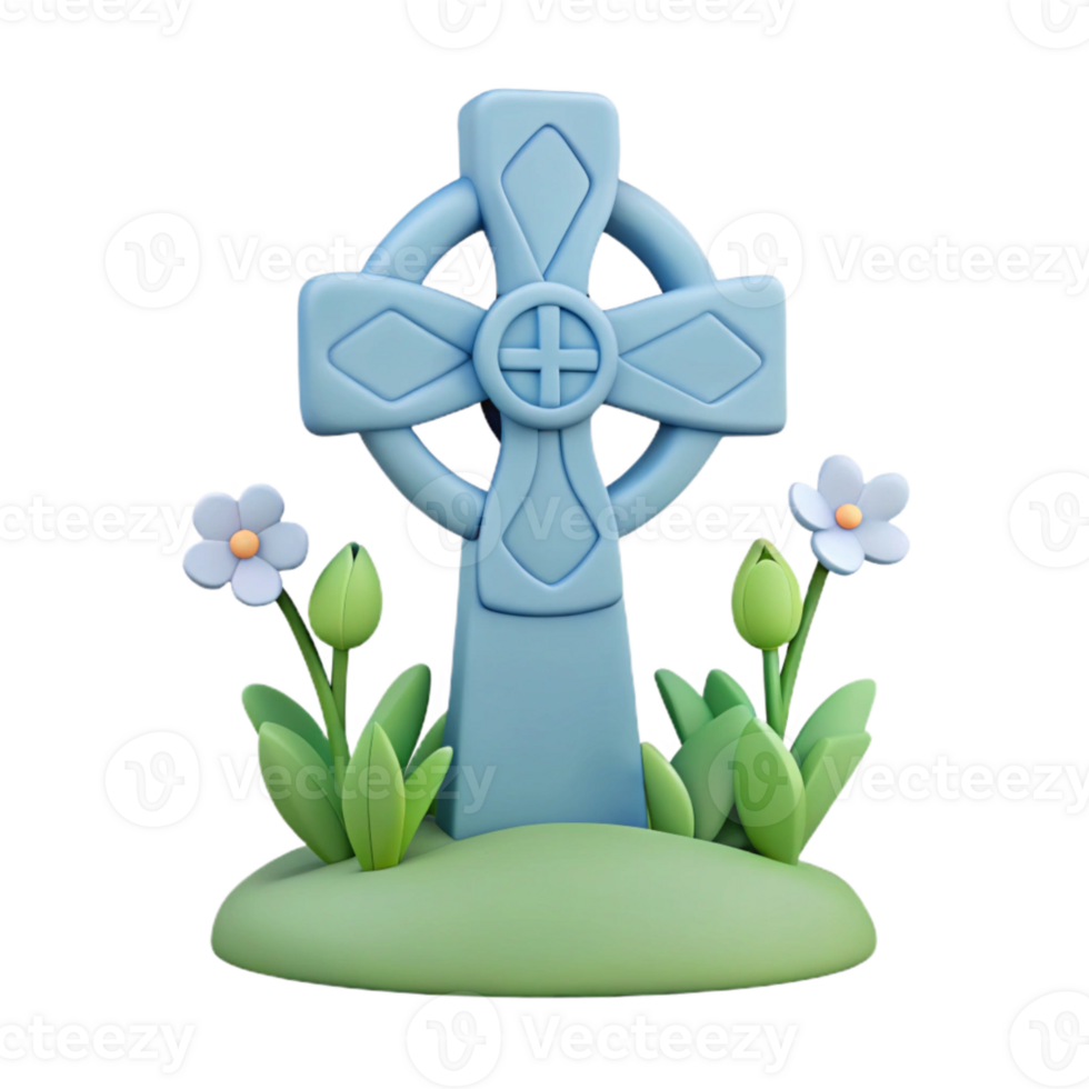 Celtic Cross with Flowers 3D Render png
