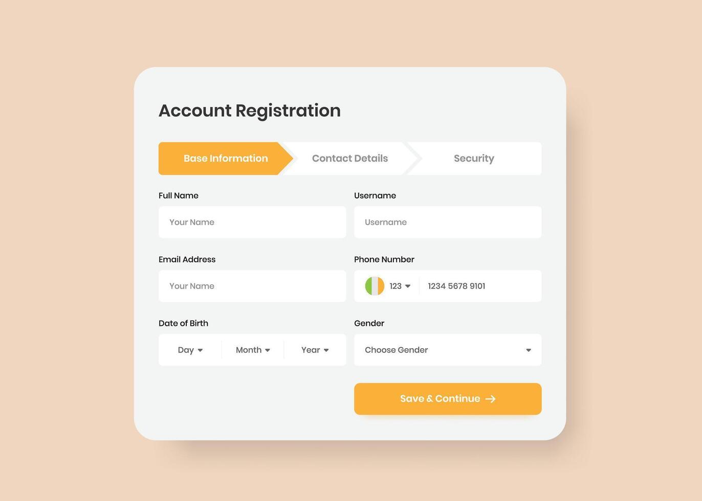 Account registration minimalist wizard form design for mobile and website vector