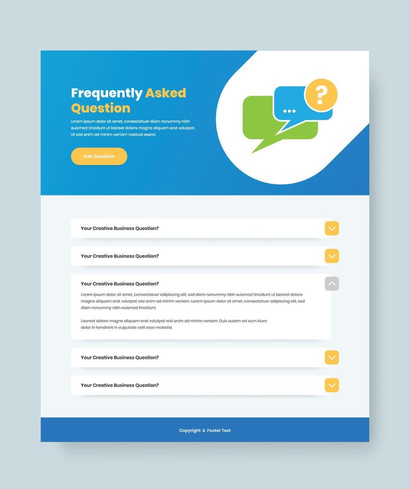 Modern frequently asked question or faq page web interface design with message bubble illustration vector