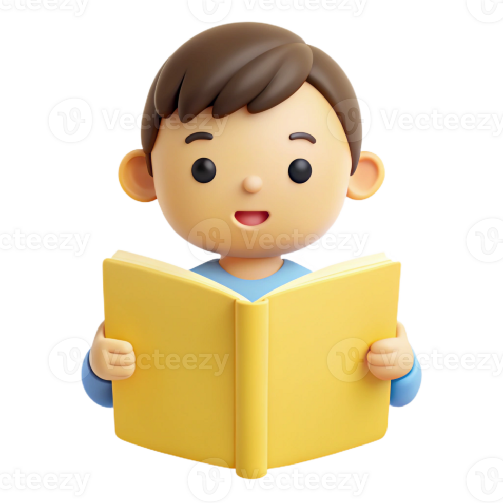 Smiling Boy Reading a Book png
