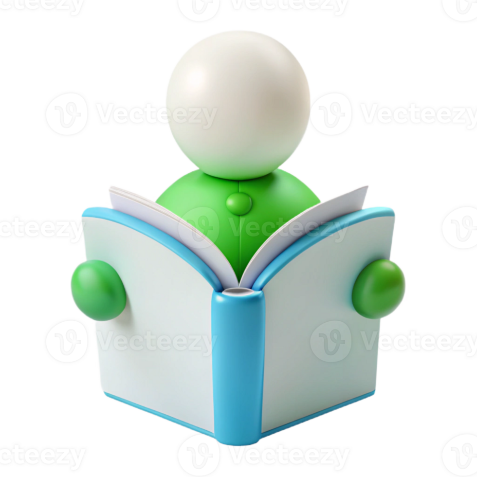 3D Illustration of a Person Reading a Book png
