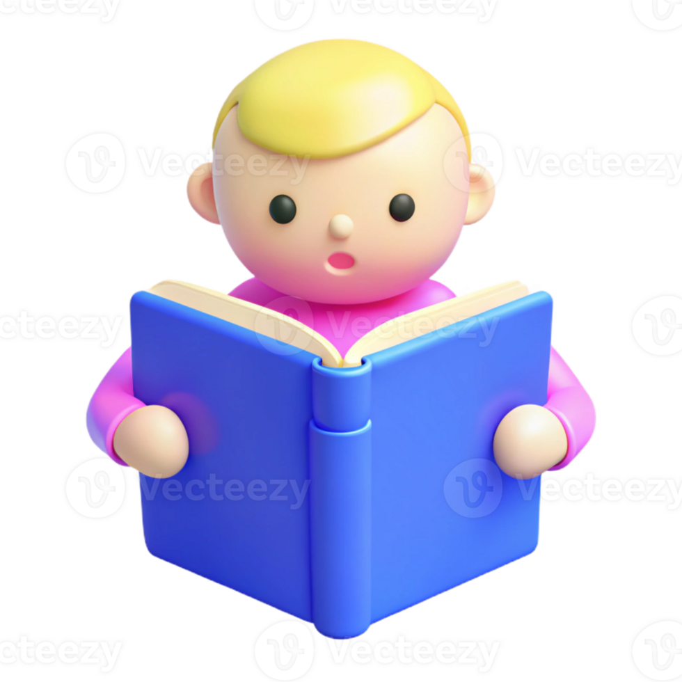 Cute 3D Cartoon Character Reading a Book png