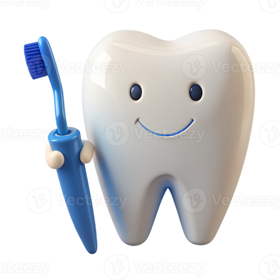 Smiling Tooth Holding a Toothbrush png