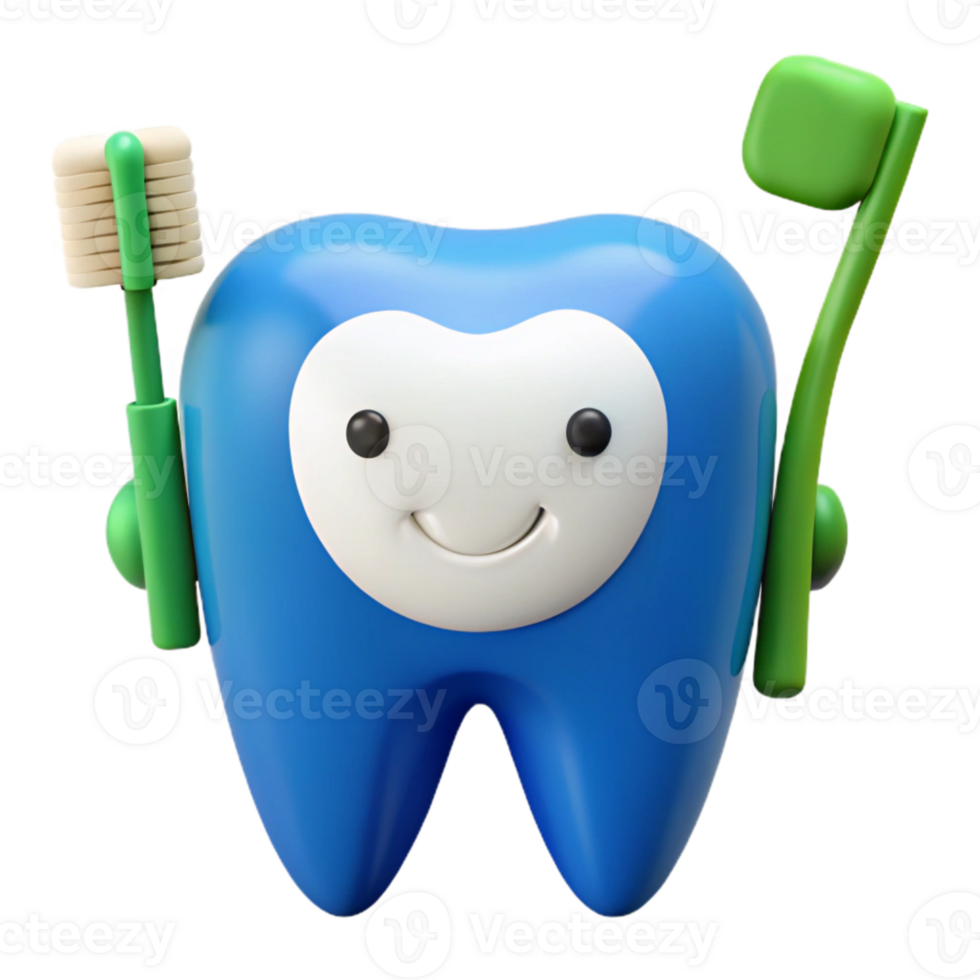 Smiling Tooth Character Holding Toothbrush and Floss png