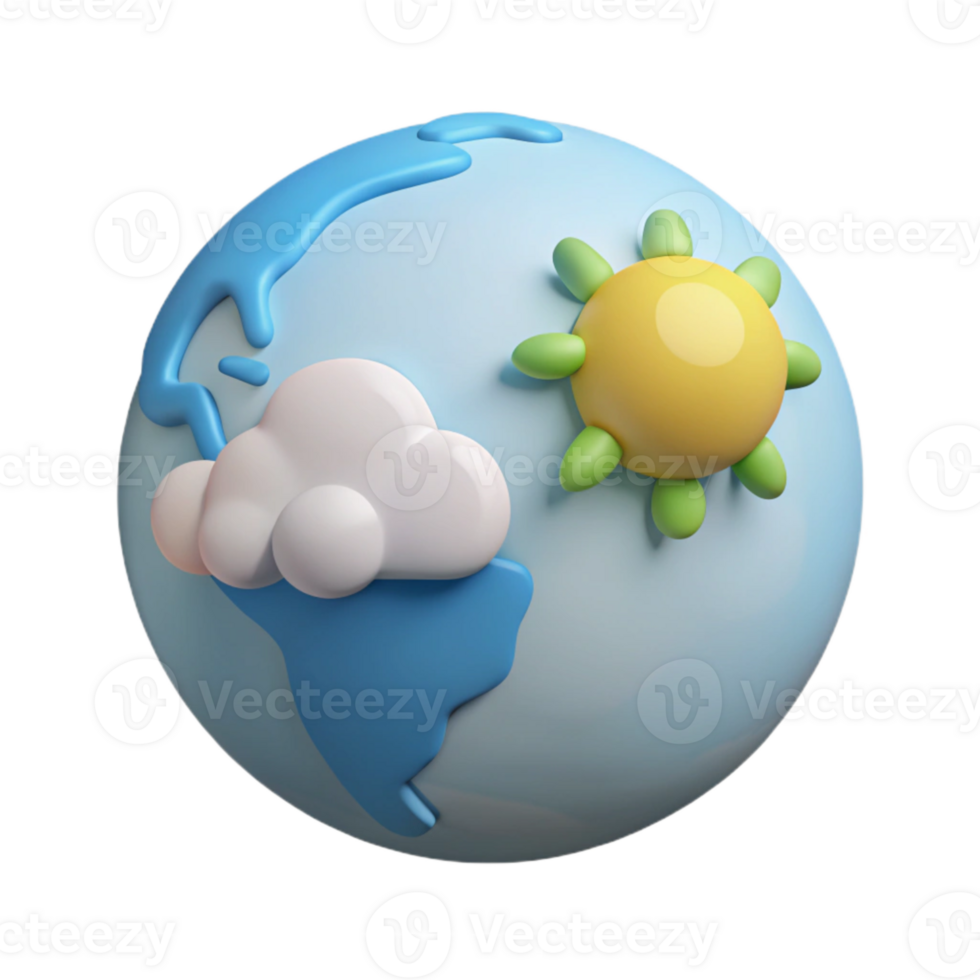 3D Cartoon Earth Globe with Sun and Cloud png