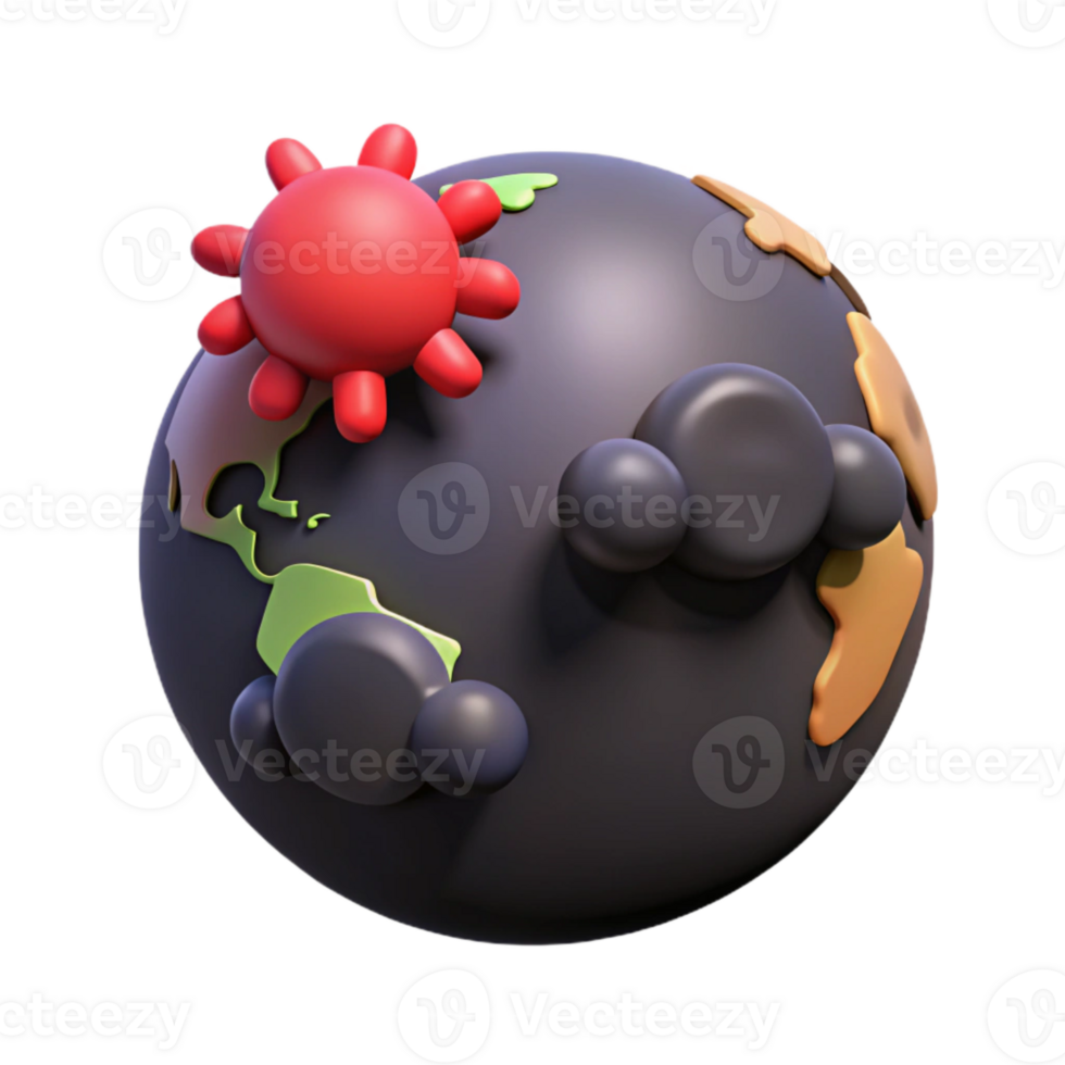 3D Rendering of Earth with Red Sun and Clouds png