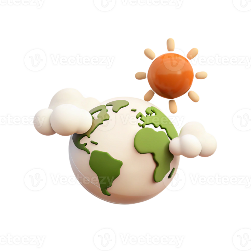 3D Globe, Sun and Clouds png
