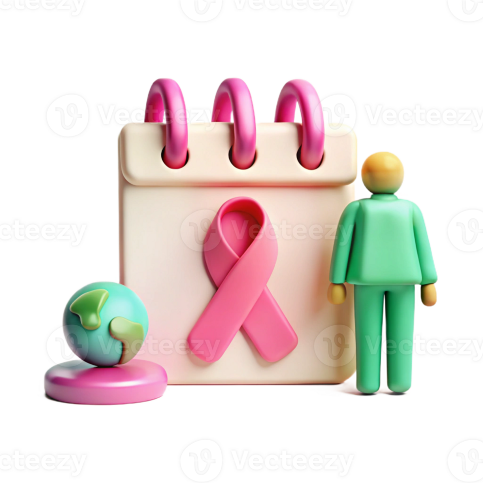 Calendar with Pink Ribbon and Globe Awareness Symbol png