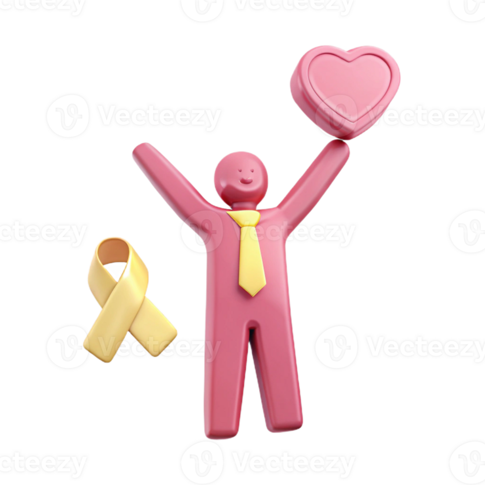 Happy Stick Figure Holding Heart and Yellow Ribbon png