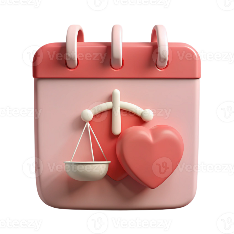 3D Calendar Icon with Libra Symbol and Heart png