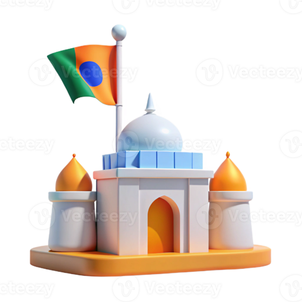 3D Render of a Mosque with a Flag png