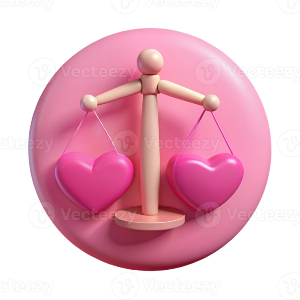 3D Render of a Scale with Two Pink Hearts png