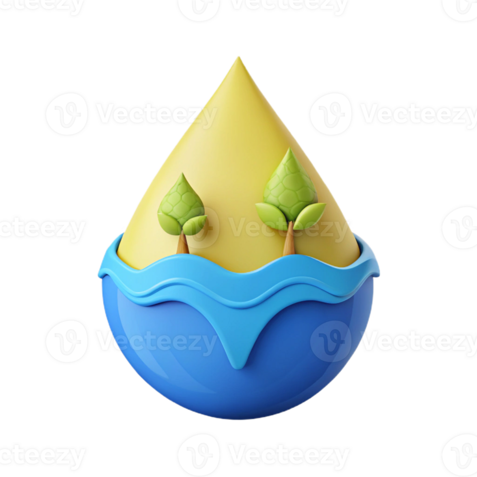 3D Illustration of a Water Drop with Trees and Waves png