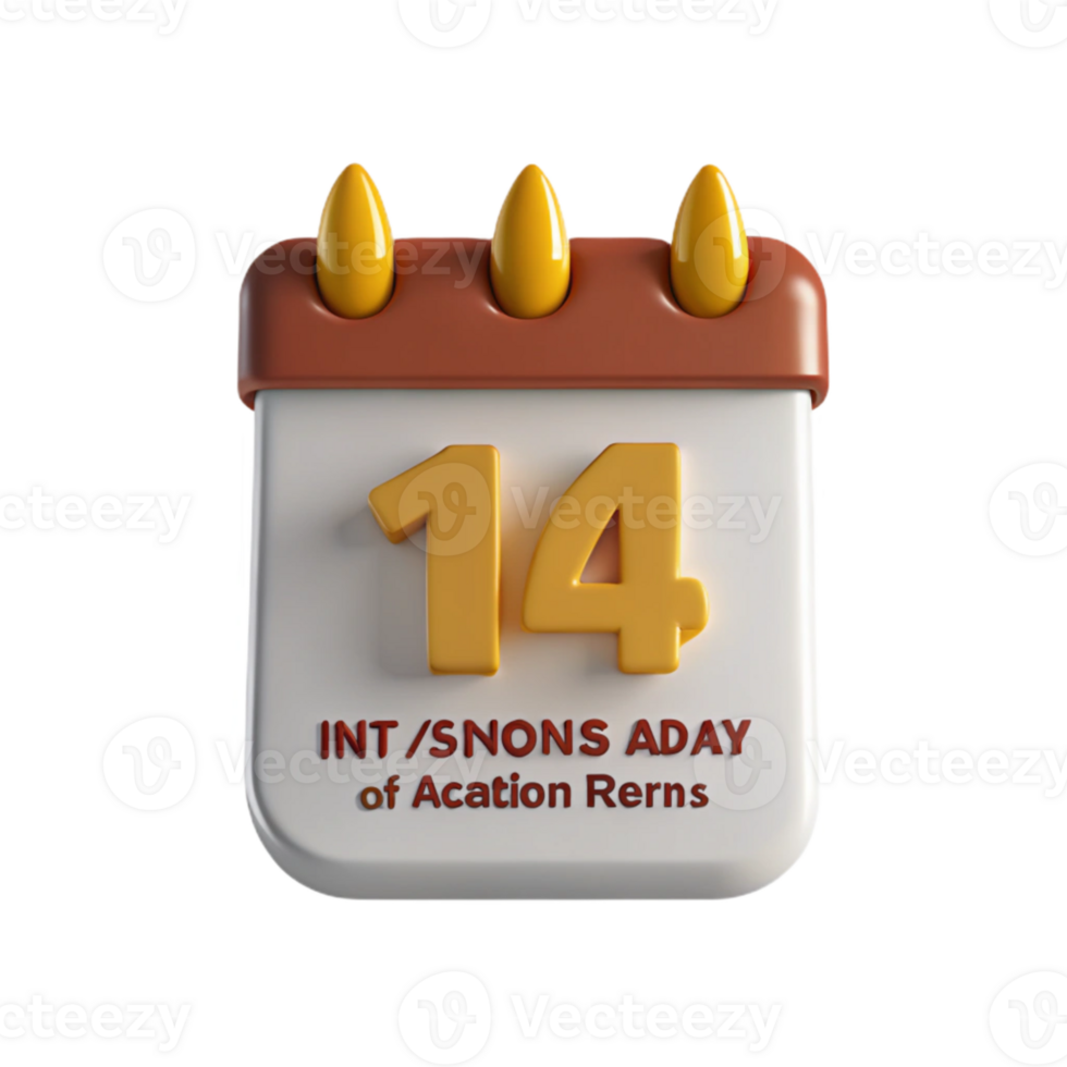 3D Calendar Icon with the Number 14 png