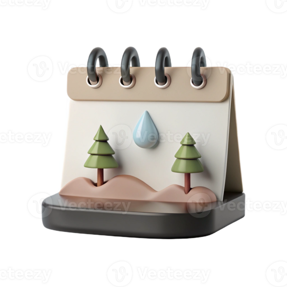 Calendar Icon with Trees and Water Drop - 3D Render png